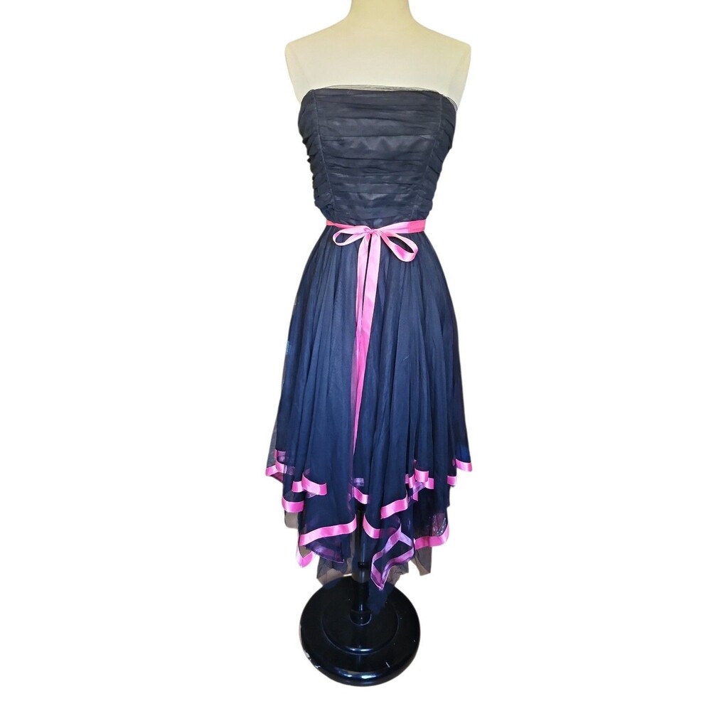 Vintage Cache Y2K Whimsigoth Strapless Midi Dress Womens 10 Black Fairy Grunge